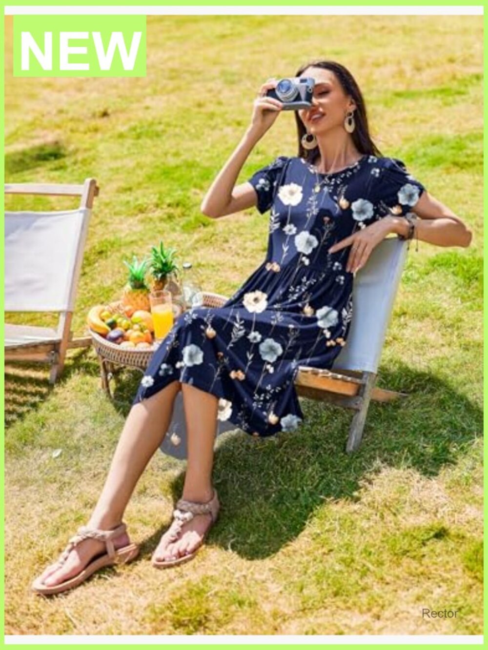 Casual Short Sleeve Midi Dress with Pockets Flowy A-Line T-Shirt Dress - Picture 6 of 7